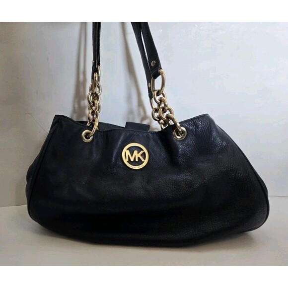 Michael Kors Womens Bag  Tote Shoulder Fulton Blue Pebbled Leather - Picture 1 of 9